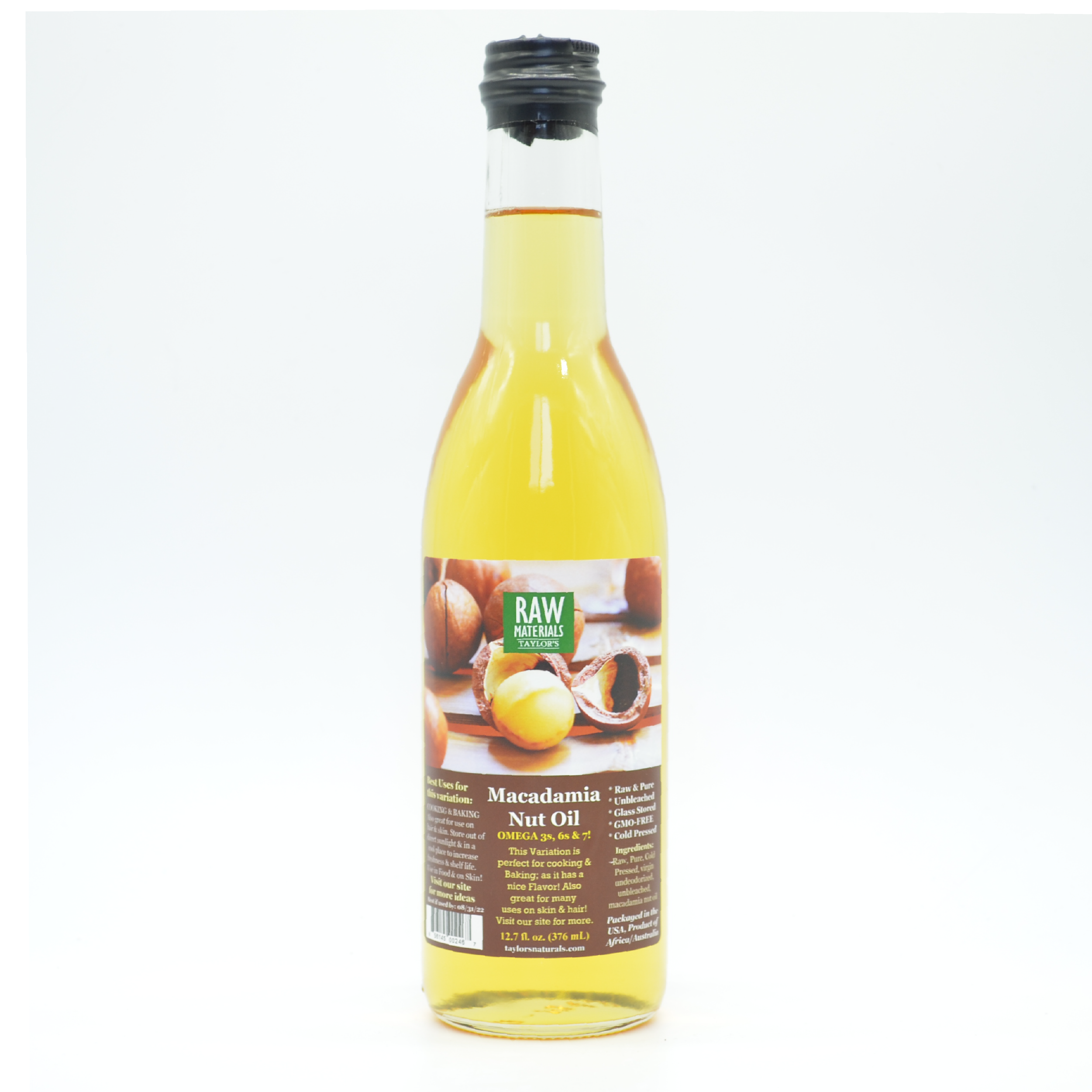 Taylor's Naturals – wholesale Cooking oil – RAW Materials - Macadamia Nut Oil RAW Pure GMO FREE - 12.7oz2