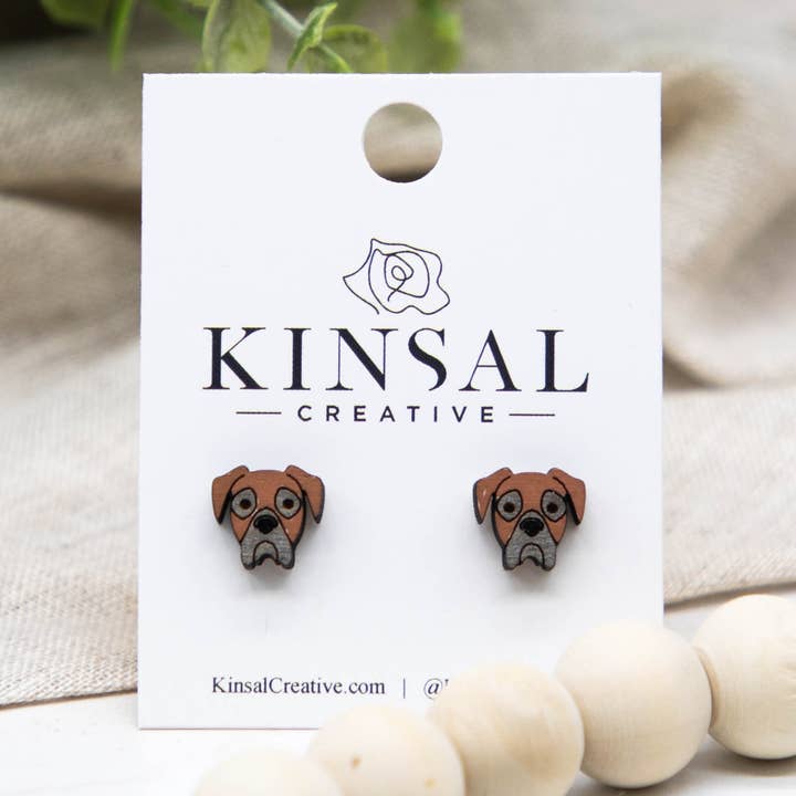 Bokserhond Houten Oorbellen voor wholesale door Kinsal Creative