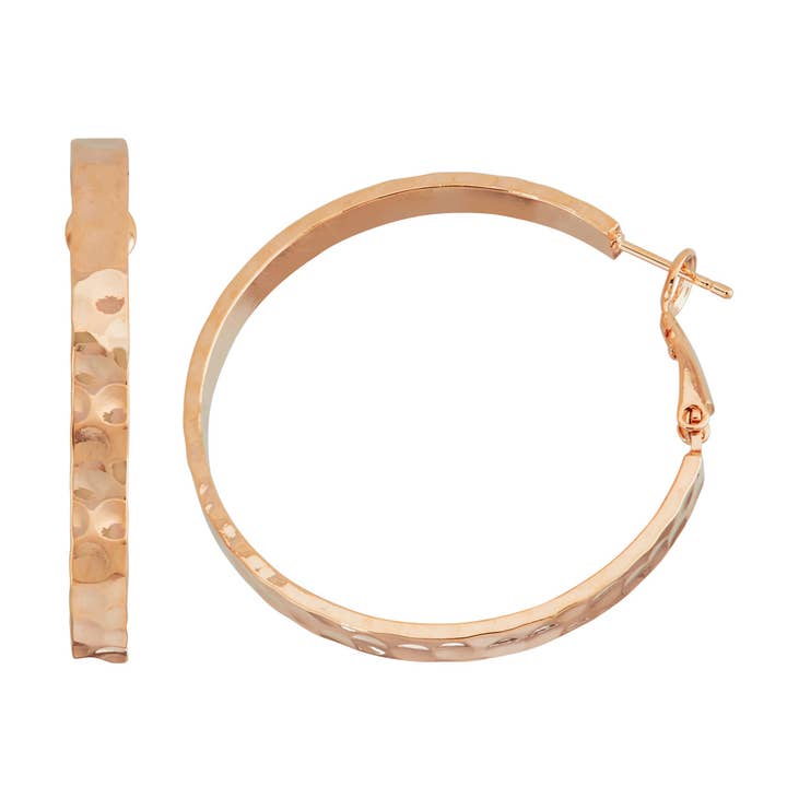Rose forgyldt 4mm X 40mm hamret runde Hoops for engroshandel hos Luxe on Main LLC