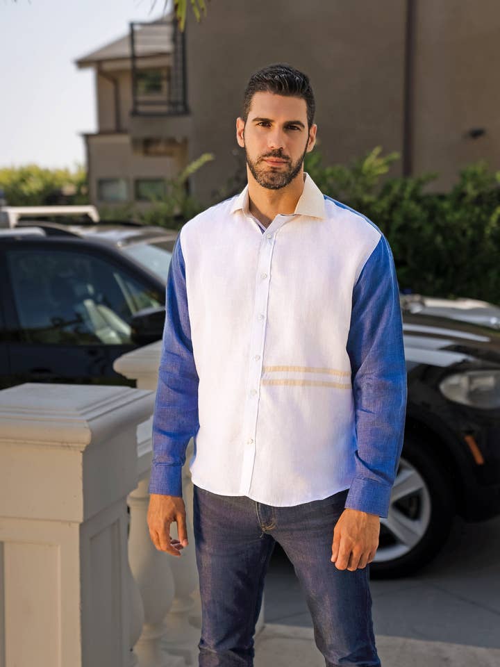 Chemise décontractée à manches longues en lin 100% avec design à blocs de couleurs multiples pour la vente par MOJITO COLLECTION