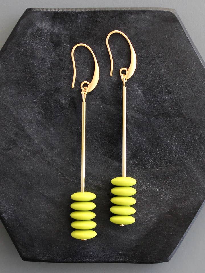 KYLE57 chartreuse discs geometric earrings for wholesale by David Aubrey Jewelry