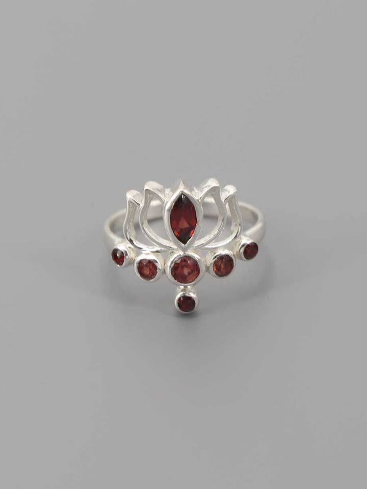 Sterling Silver Garnet Lotus Ring for wholesale by Culture Spot