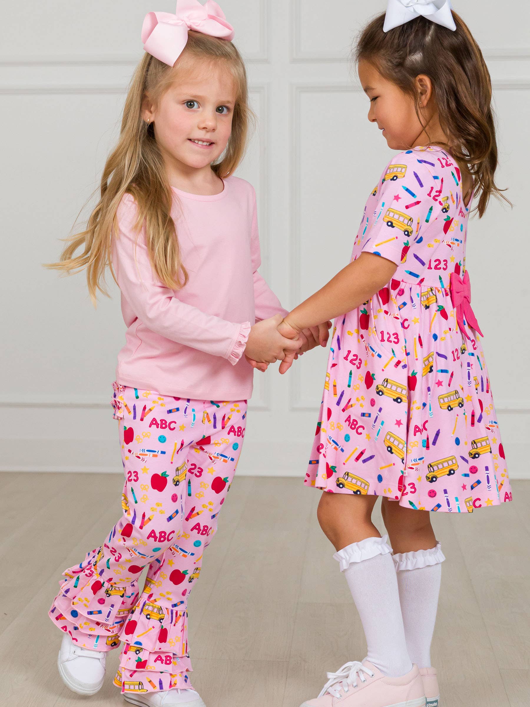 Baby Girls Pink School House Ruffle Flare Pants for wholesale on Faire2