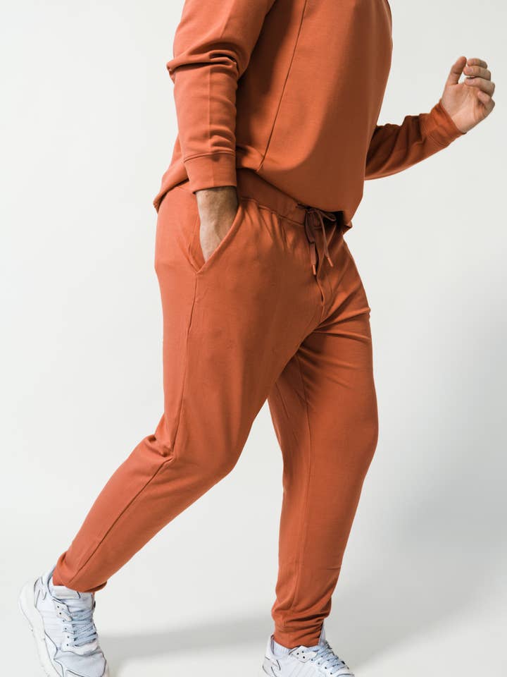 Men's Ultra Soft Bamboo Joggers - Burnt Orange for wholesale by Monday Chill
