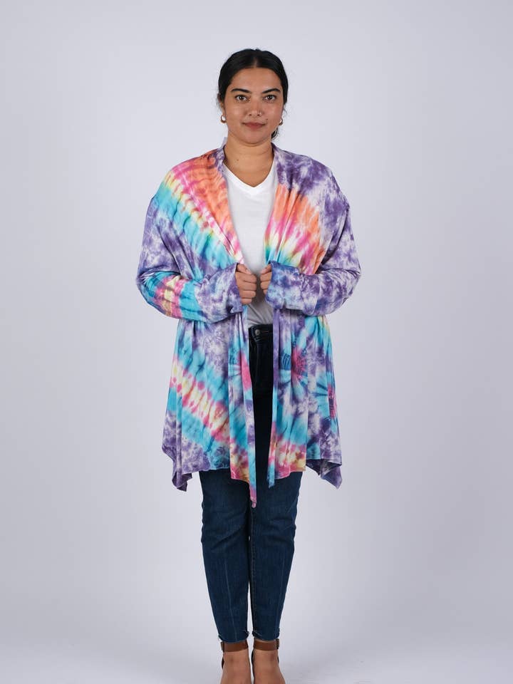 Bunter Batik-Cardigan für den Großhandel von Sacred Threads