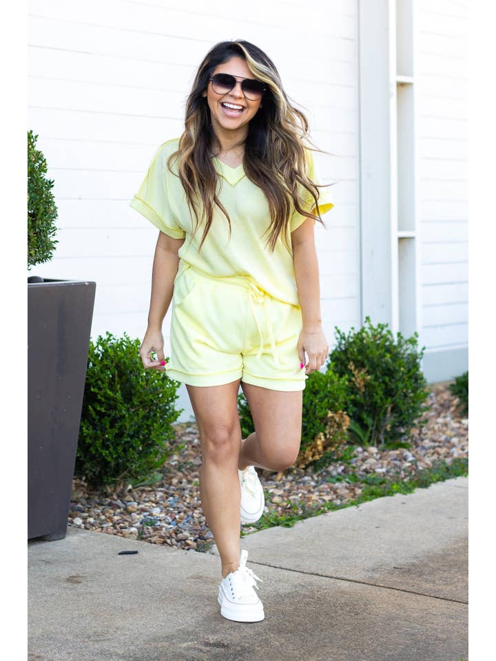 Yellow Waffle Knit Shorts for wholesale on Faire6