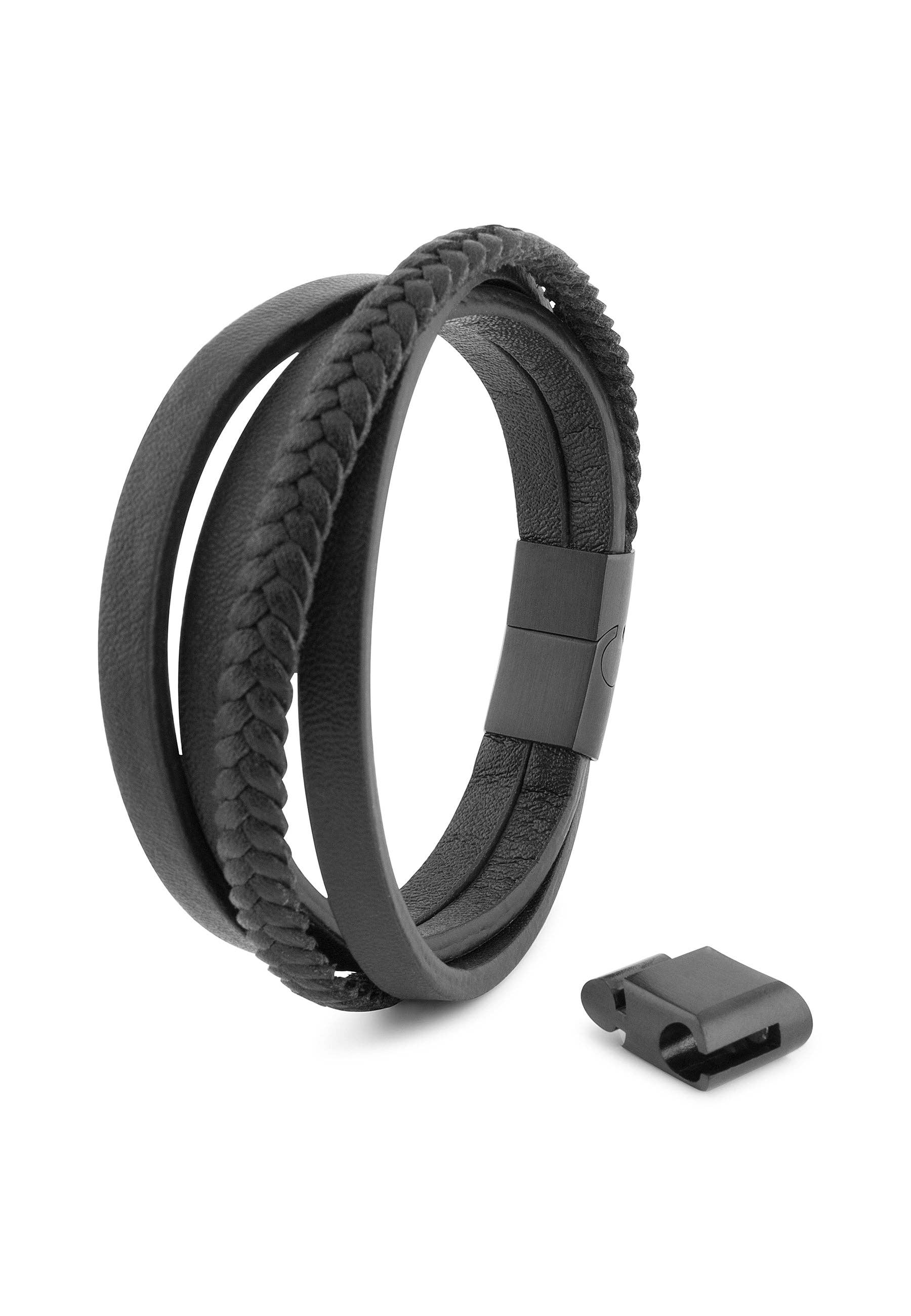 Blackskies - Wholesale Bangle Bracelet - Pathfinder Synthetic Leather Bracelet - Black Black0