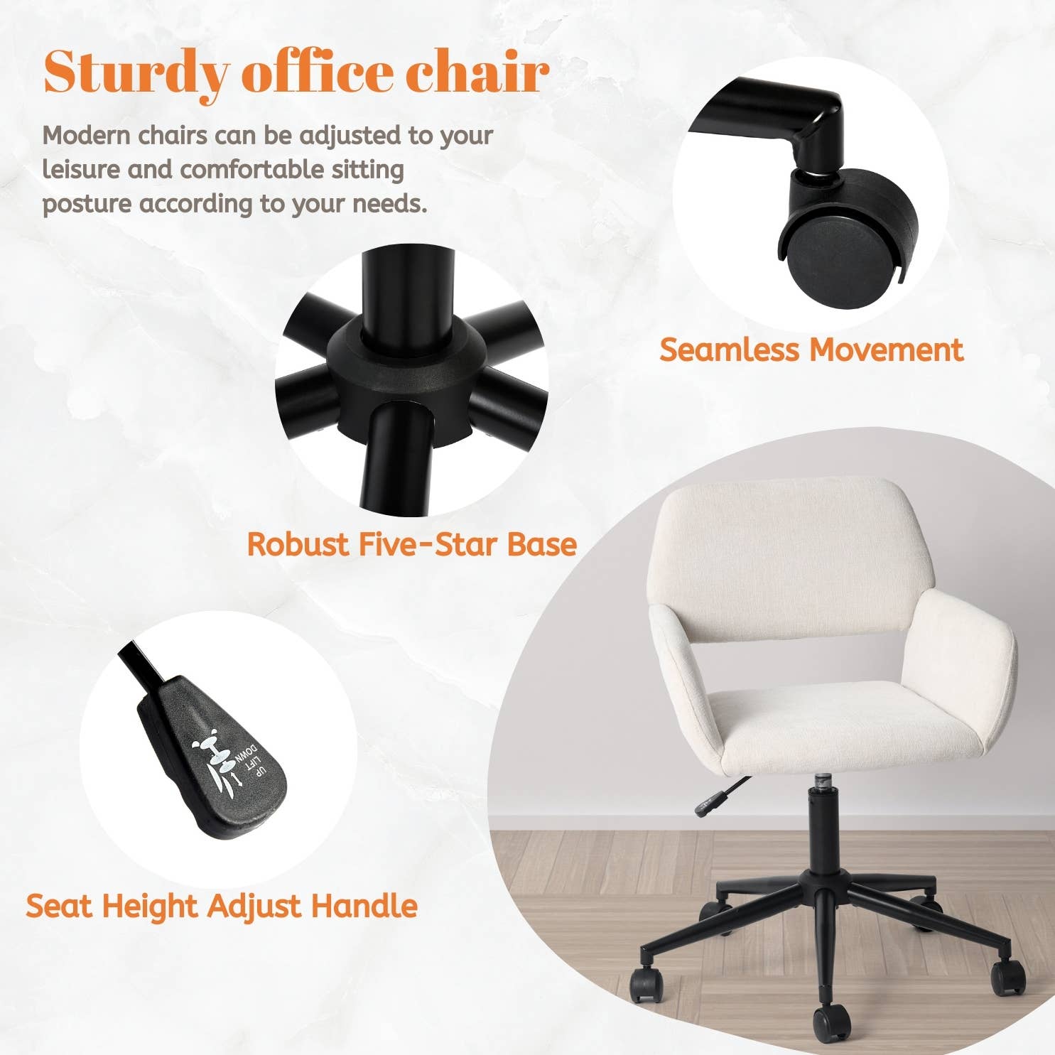 39F Inc. - Wholesale Chair - Adjustable Task Chair with Swivel Base Suede Brown/Beige2