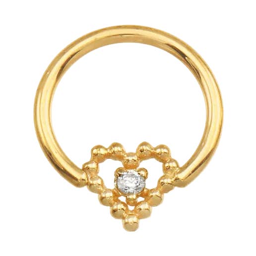 Seamless Ring with Beaded Heart – 14K Gold Textured Heart Accent for wholesale by Piercing-zone