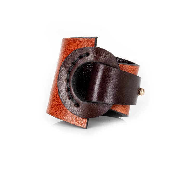 Architectural Dual-Tone Leather Statement Cuff Cognac for wholesale by The Dark
