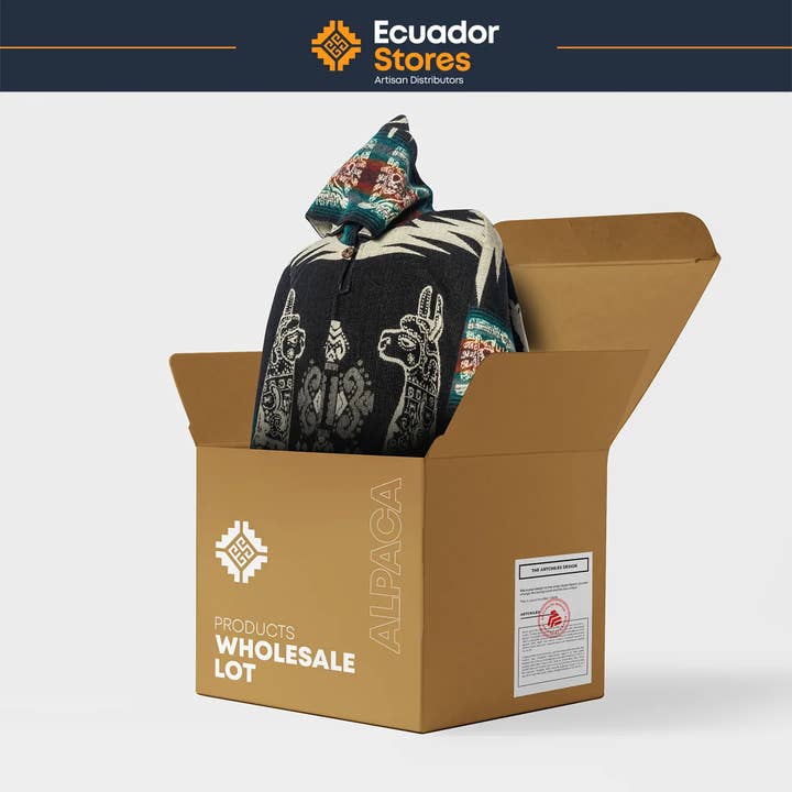 Lot en gros de boîtes d'échantillons de ponchos en alpaga pour la vente par EcuadorStores