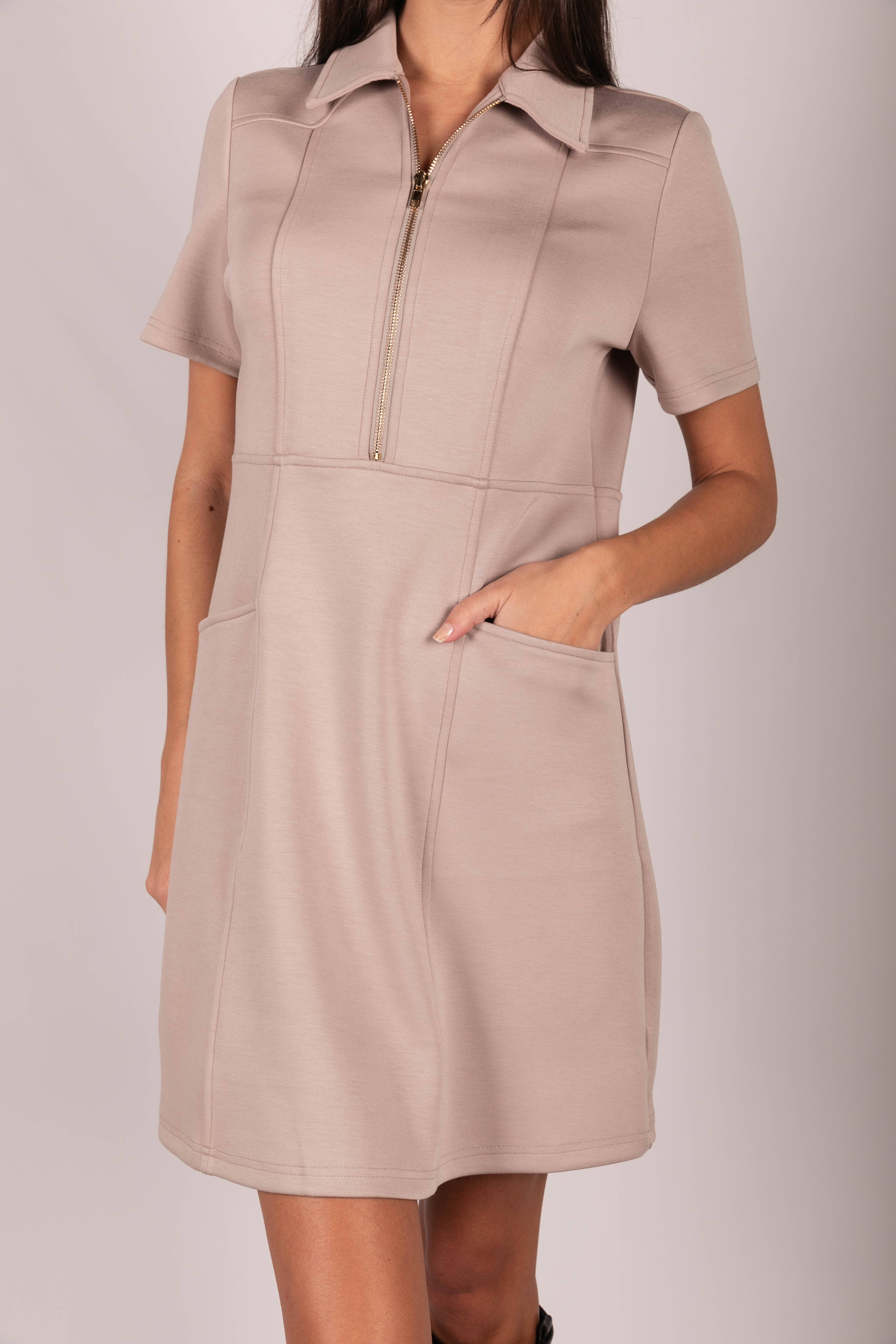 P. CILL - Wholesale Dress - Women's - P. CILL Butter Modal Quarter Zip Short Sleeve Dress19