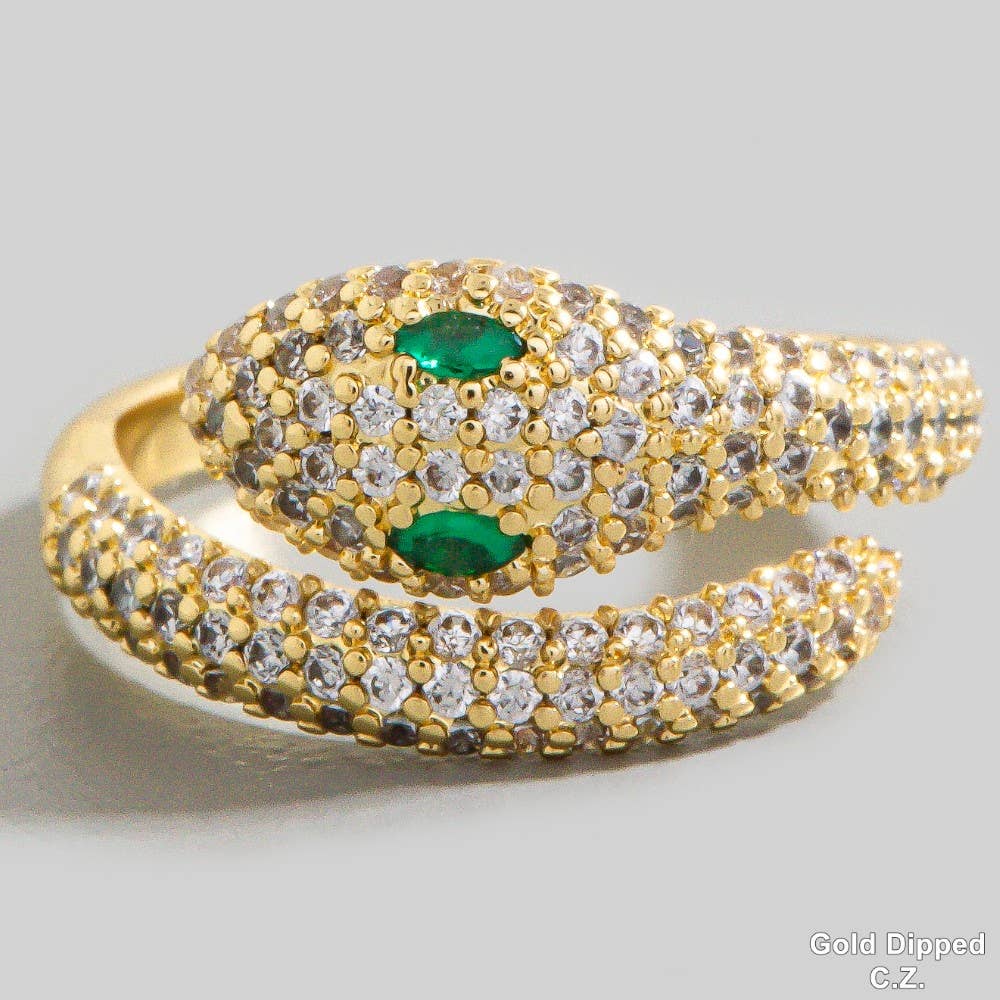 The Looks by Fame Accessories - Wholesale Band/Stacked Ring - Gold Dipped Cz Pave Snake Open Band Ring1