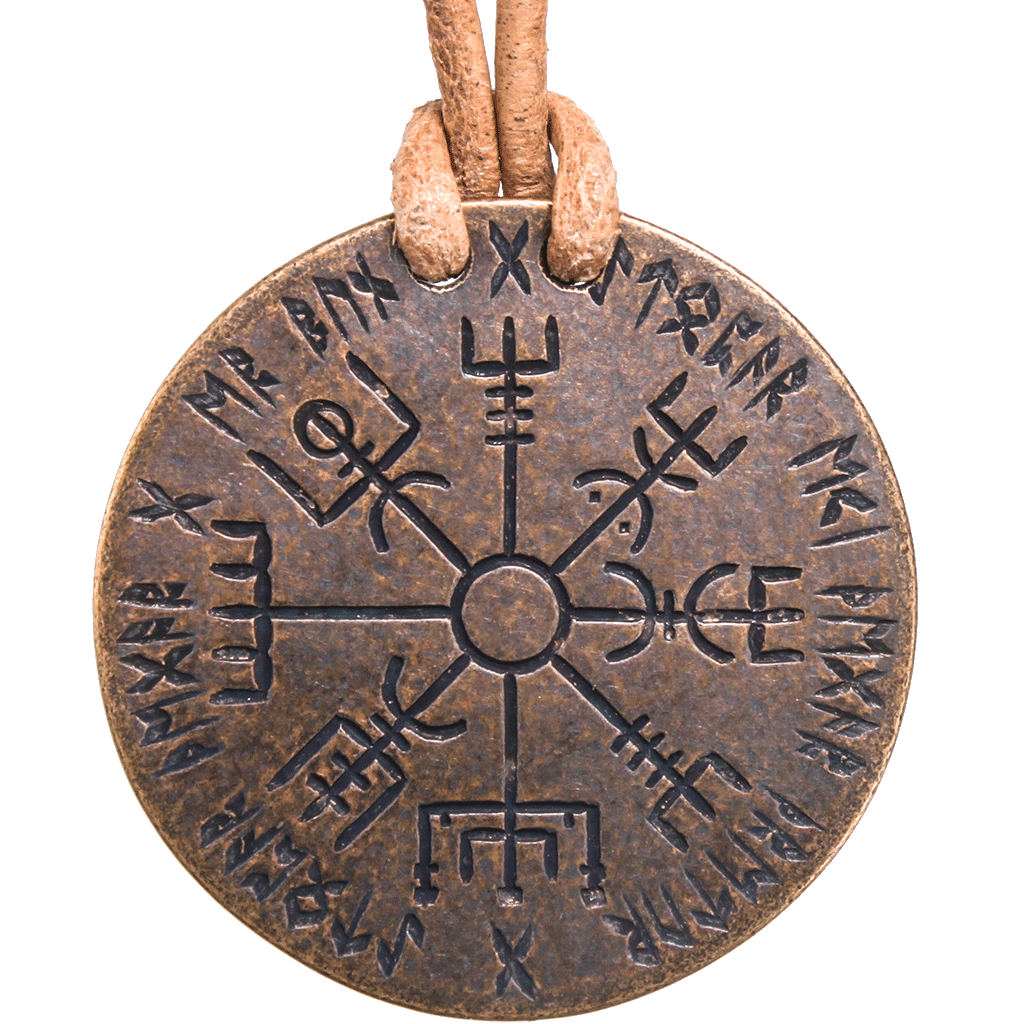 Shire Post Mint - Wholesale Pendant/Charm Necklace - Skadi / Vegvisir Bronze and Leather Necklace1