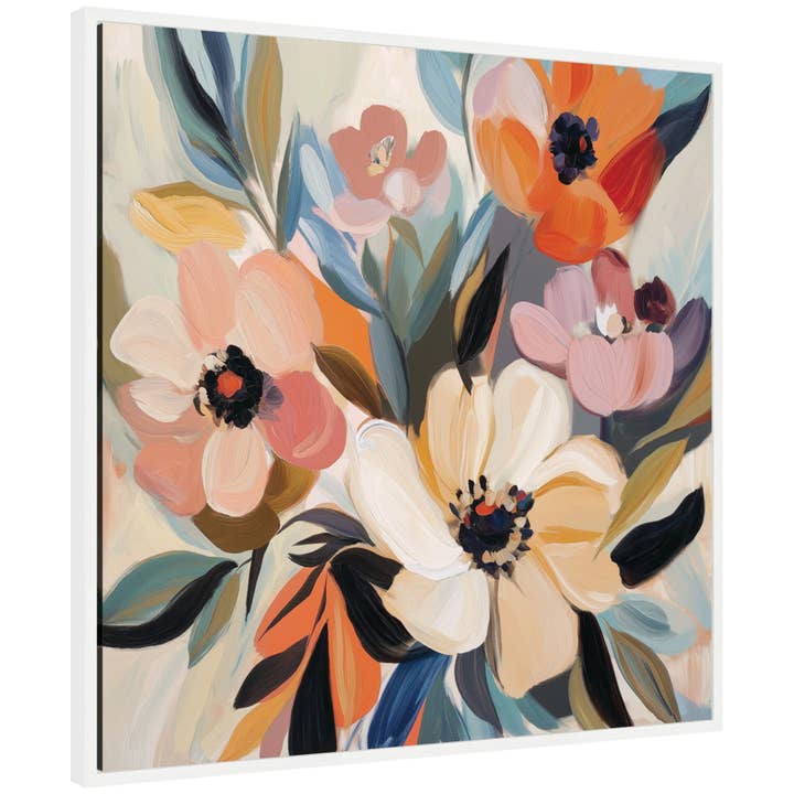 Sylvie Garden Bloom Abstract Bouquet I Framed Canvas by The Creative Bunch Studio for wholesale by Kate and Laurel
