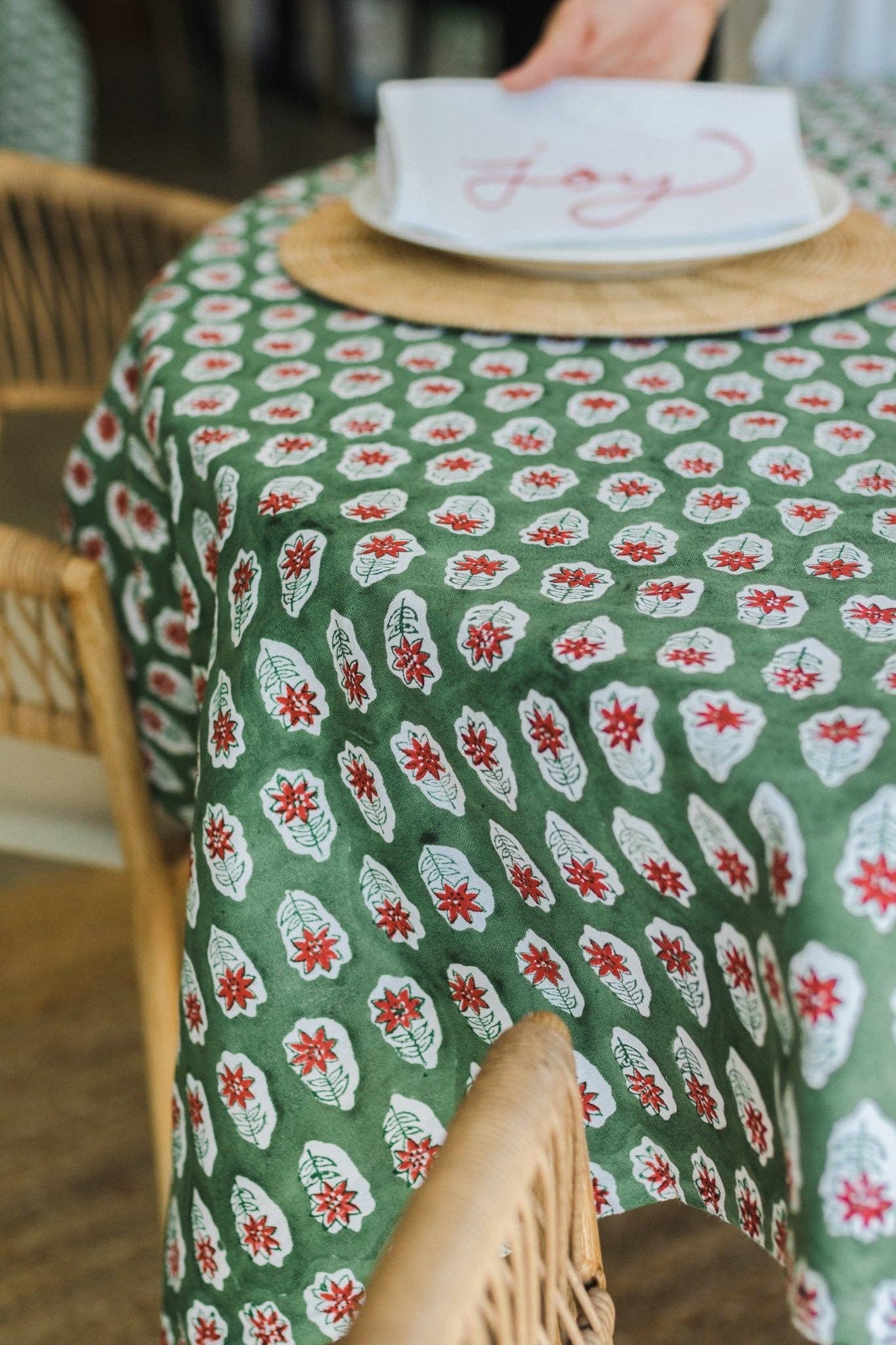 Mended - Wholesale Tablecloth - Table Throw - Christmas Lily - Sage & Red2