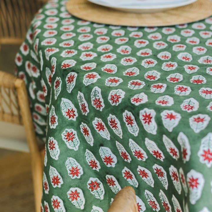 Mended - Wholesale Tablecloth - Table Throw - Christmas Lily - Sage & Red2