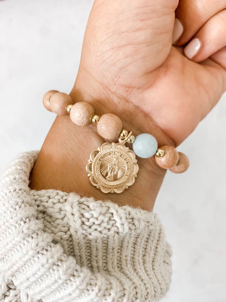 Bestseller: Single Aquamarine Rosary Bracelet for wholesale by SundayBeadCo