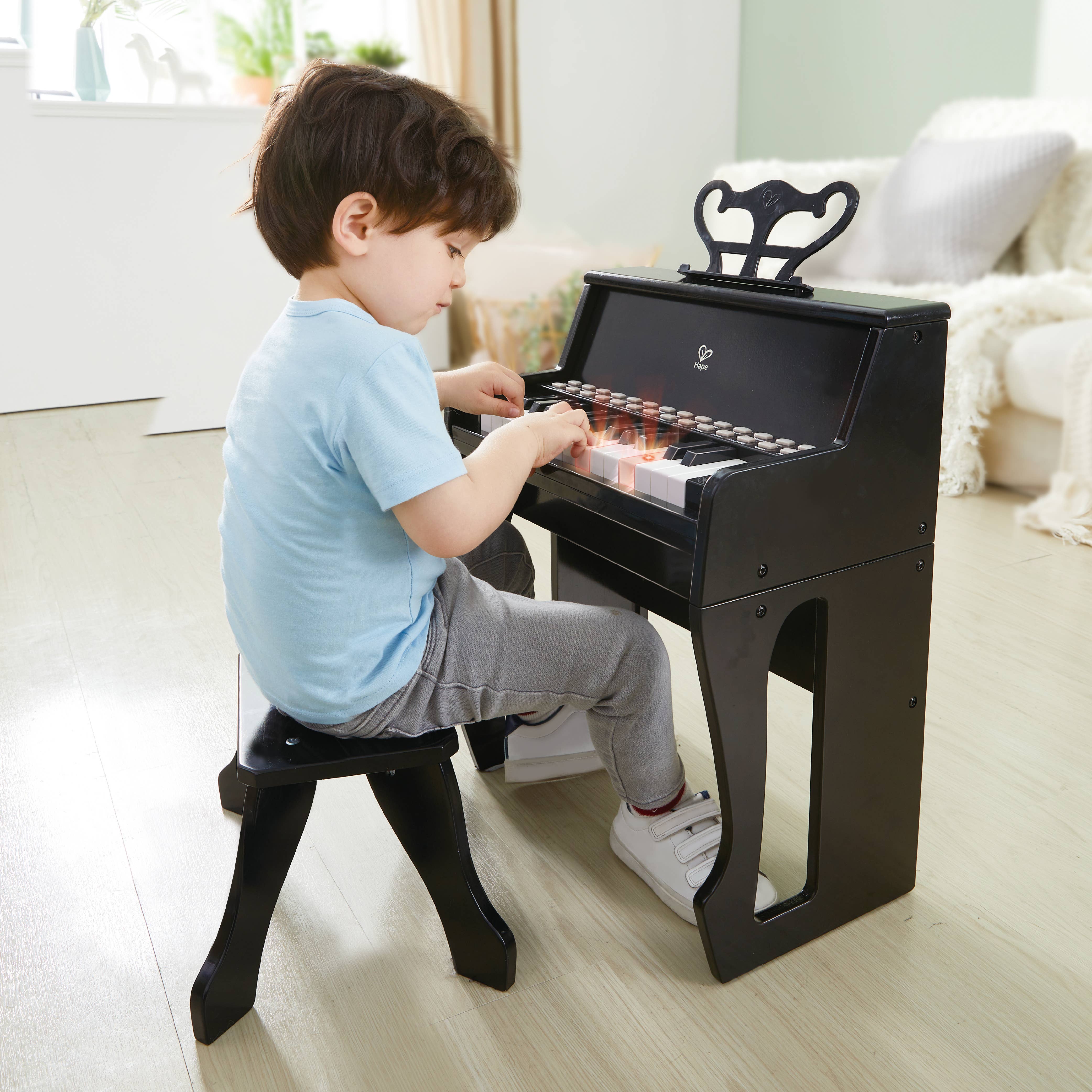Hape Toys - Wholesale Musical Toy - Kids & Baby - Learn with Lights Black Piano with Stool2