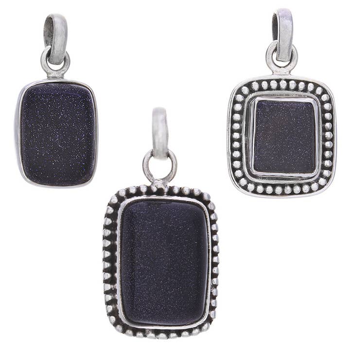 Assorted Rectangular Blue Goldstone Pendant (24 to 32mm H) for wholesale by Kheops BLJ Jewelry
