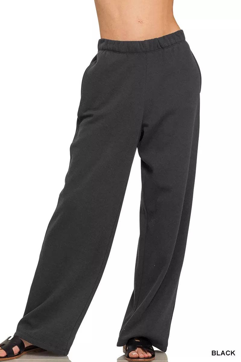 BLACK Zenana Fleece Sweatpant with Pockets for wholesale on Faire0