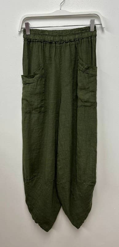 VENTI6 - Vendita all'ingrosso Pantalone - Donna - PANTALONI HAREM IN LINO CON VITA ELASTICA E ORLO CURVO (4468)13