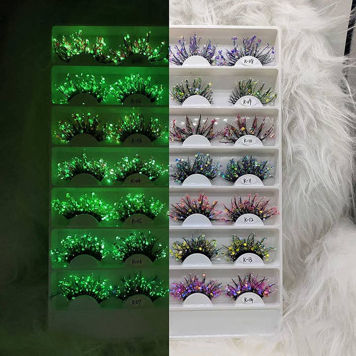 SugarQuoteMeNot LLC - Wholesale False/Fake Eyelashes - Glam Glow-in-the-Dark & Luminous Glitter Glam Eyelashes