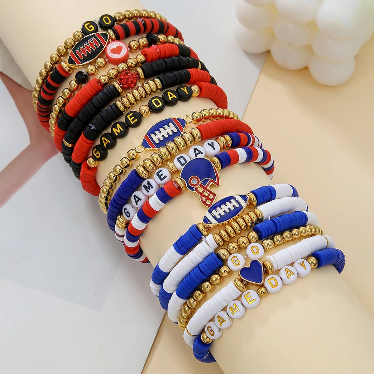 ACCITY - Wholesale Jewelry Set - FOOTBALL HANDMADE SOFT CLAY LETTER BRACELET SET_CWMM35345