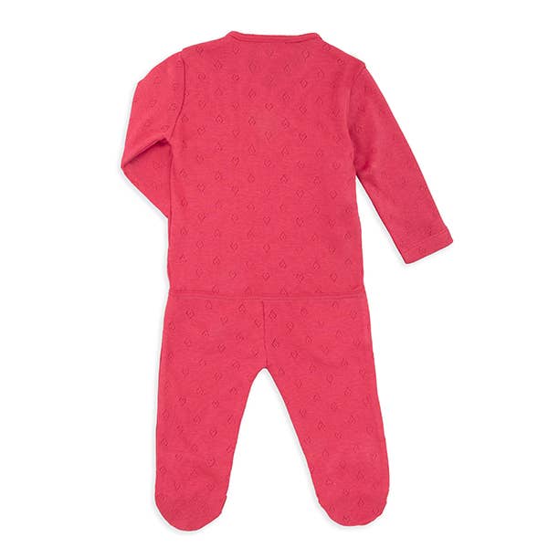 Fuchsia Hearts lace set with crossover jacket and footed pants for wholesale on Faire3