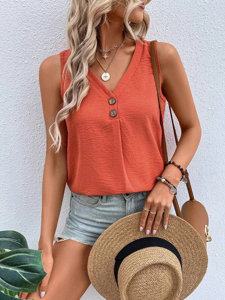 Lily Clothing - Wholesale Tank Top - Women's - V-neck button-textured vest