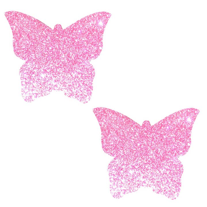 Sparkle Pony Pink Glitter Butterfly Nipple Cover Pasties for wholesale on Faire