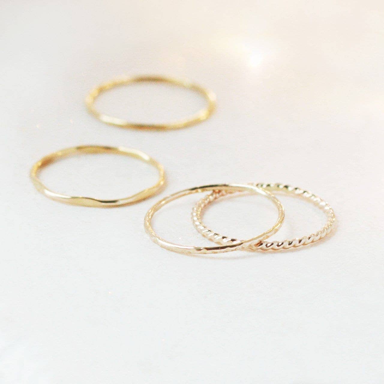 Meadowbelle - Wholesale Band/Stacked Ring - Gold Stacking Rings. Set Of Four. Skinny Slim. Stack Ring. Hammered. Shiny. 14K Gold Filled Classic Stack Ring. Knuckle Ring. Midi Ring.7