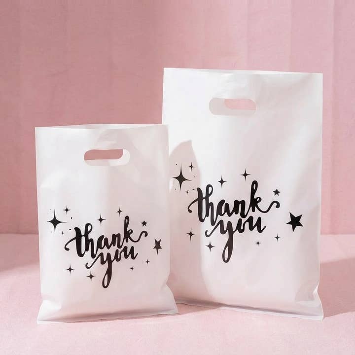 100 stk., Hvid Tak Stjerner Udstanset håndtag PVC gavepose for engroshandel hos ByHome
