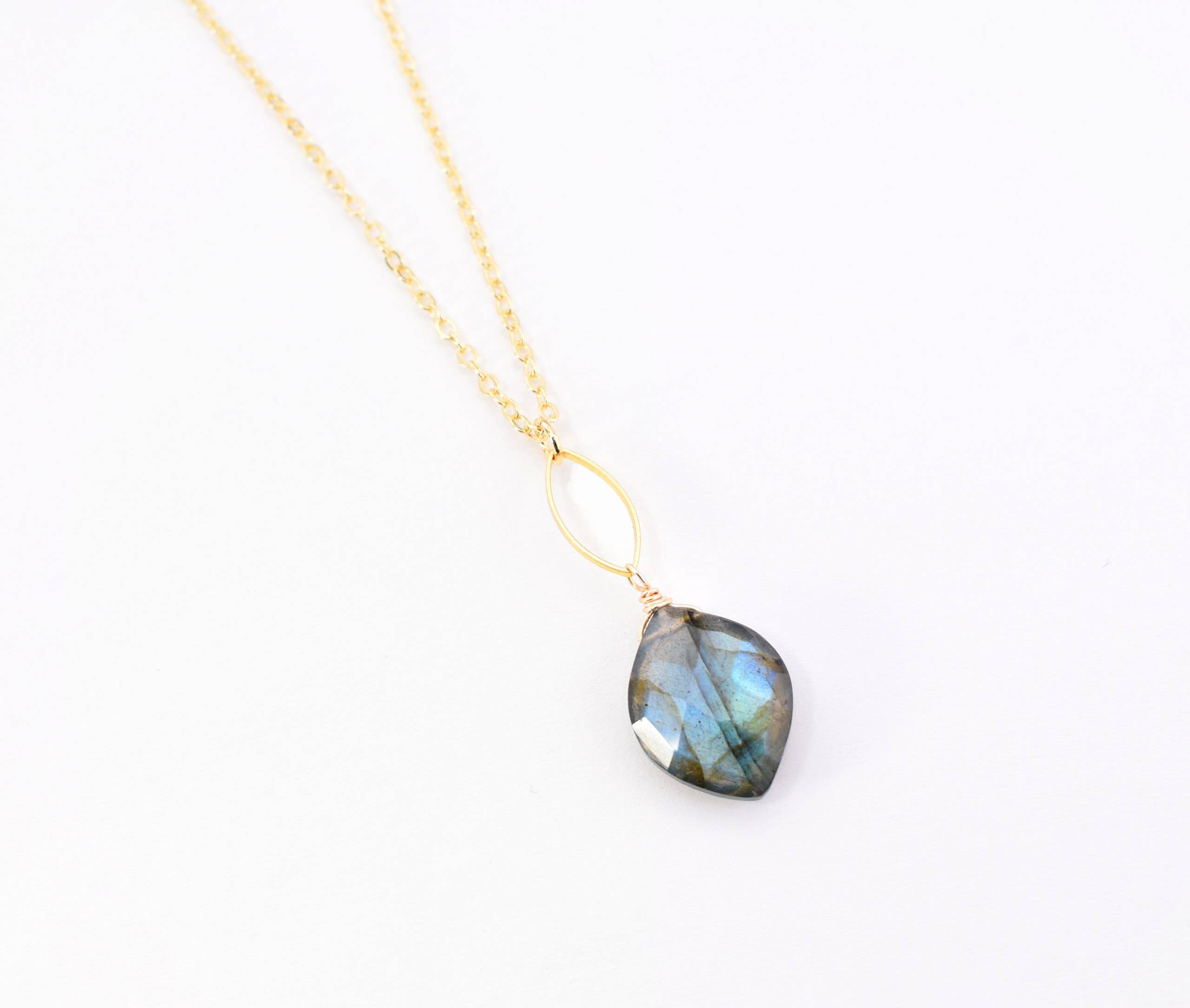 Edgy Petal Jewelry - Wholesale Pendant/Charm Necklace - Raina Labradorite Gold Marquise Pendant Necklace0
