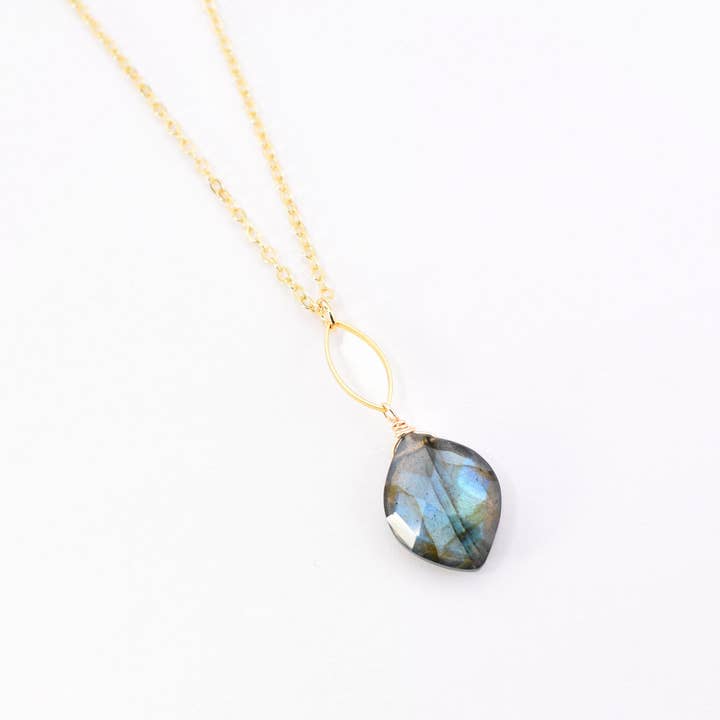 Edgy Petal Jewelry - Wholesale Pendant/Charm Necklace - Raina Labradorite Gold Marquise Pendant Necklace