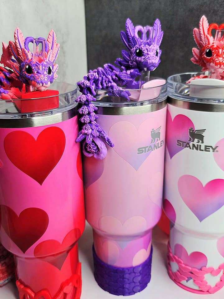 Valentine's Light Heart Dragon Straw Topper Stanley Tumblers for wholesale by Agape Designs 3D