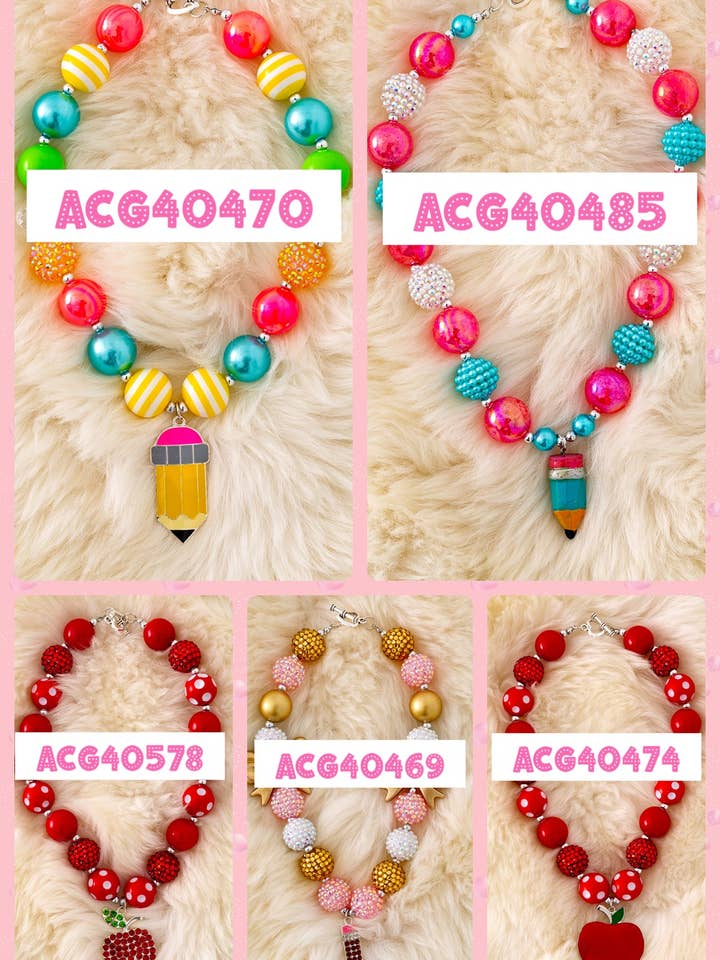 NCC-2 BACK TO SCHOOL BUBBLE NECKLACE WITH PENDANT. for wholesale by Kids Charm Online