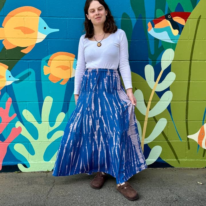 Athena Drawstring Tie Dye Maxi Skirt for wholesale by Unique Batik Fair Trade