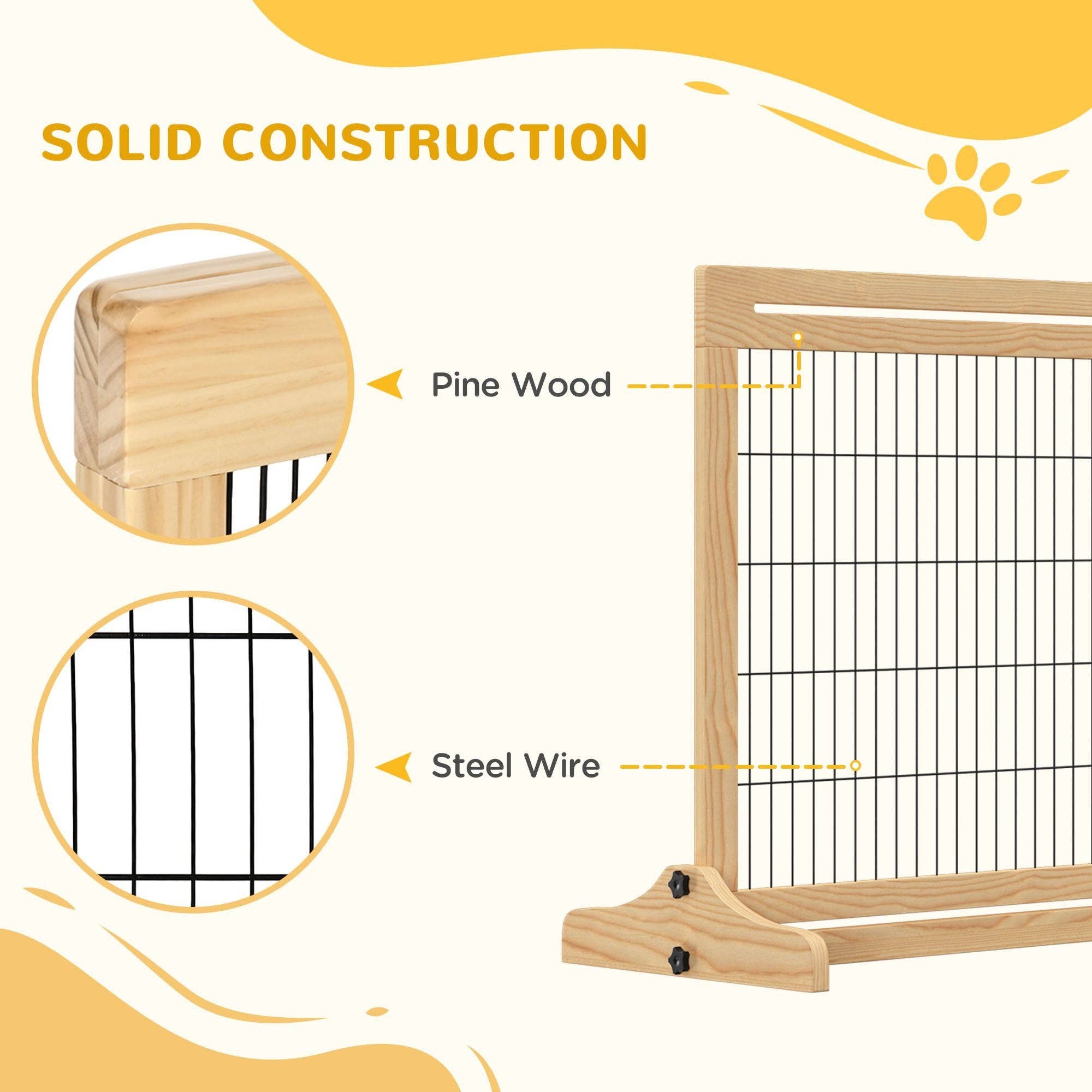 39F Inc. - Wholesale Pet Folding Gate - Dog - PawHut 72" Freestanding Pet Gate, Adjustable Length, Natural5