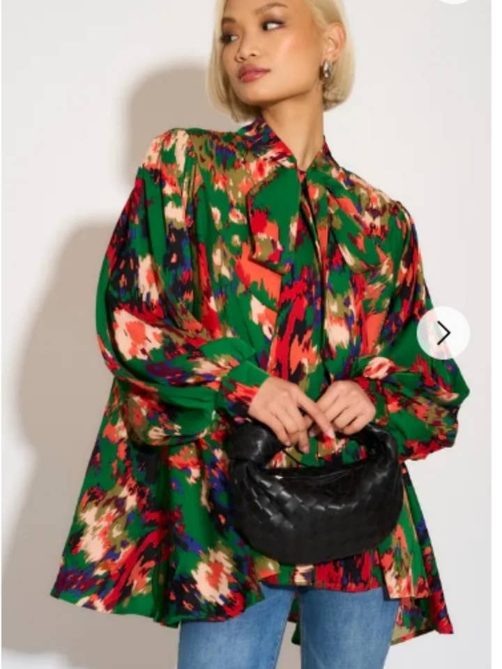 Wild Bloom multi color print oversized shirt with tie up bow for wholesale by CY FASHION. LONDON