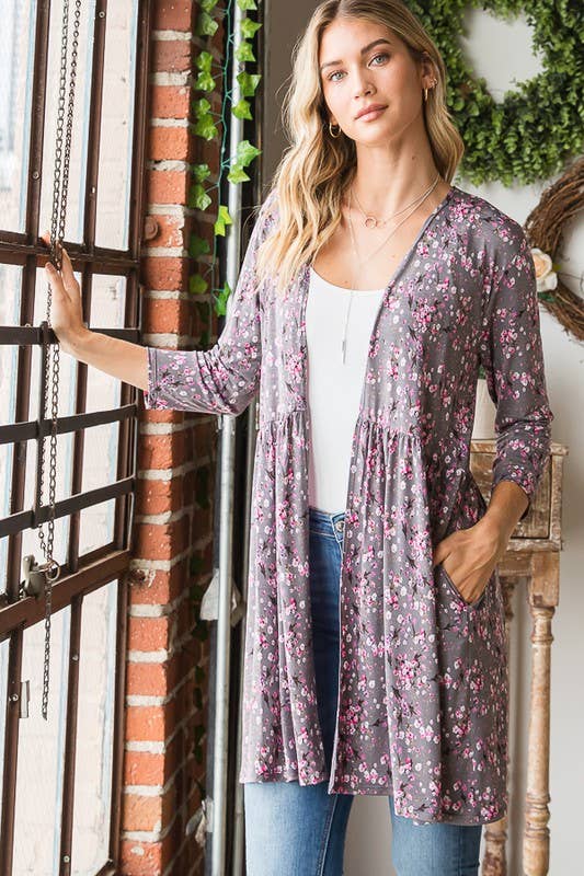 CARBONE SJ1082-17 CARDIGAN APERTO FLOREALE CON ARRICCIATURA in vendita all'ingrosso su Faire7