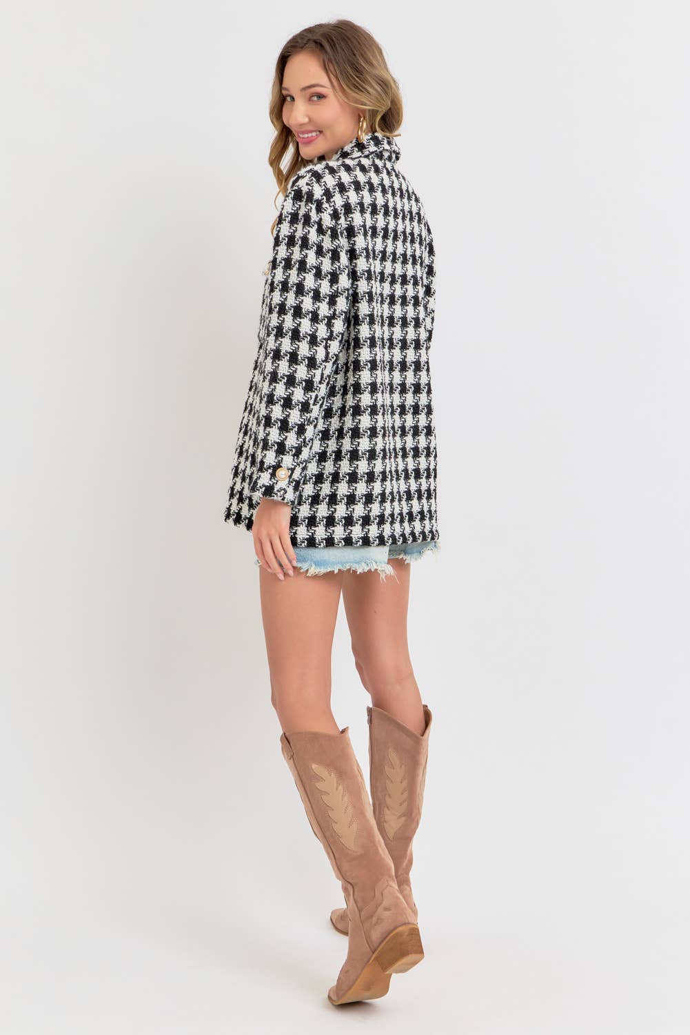 SCHWARZ/WEISS Hahnentritt Tweed Blazer mit lockerem Schnitt für den Großhandel auf Faire14