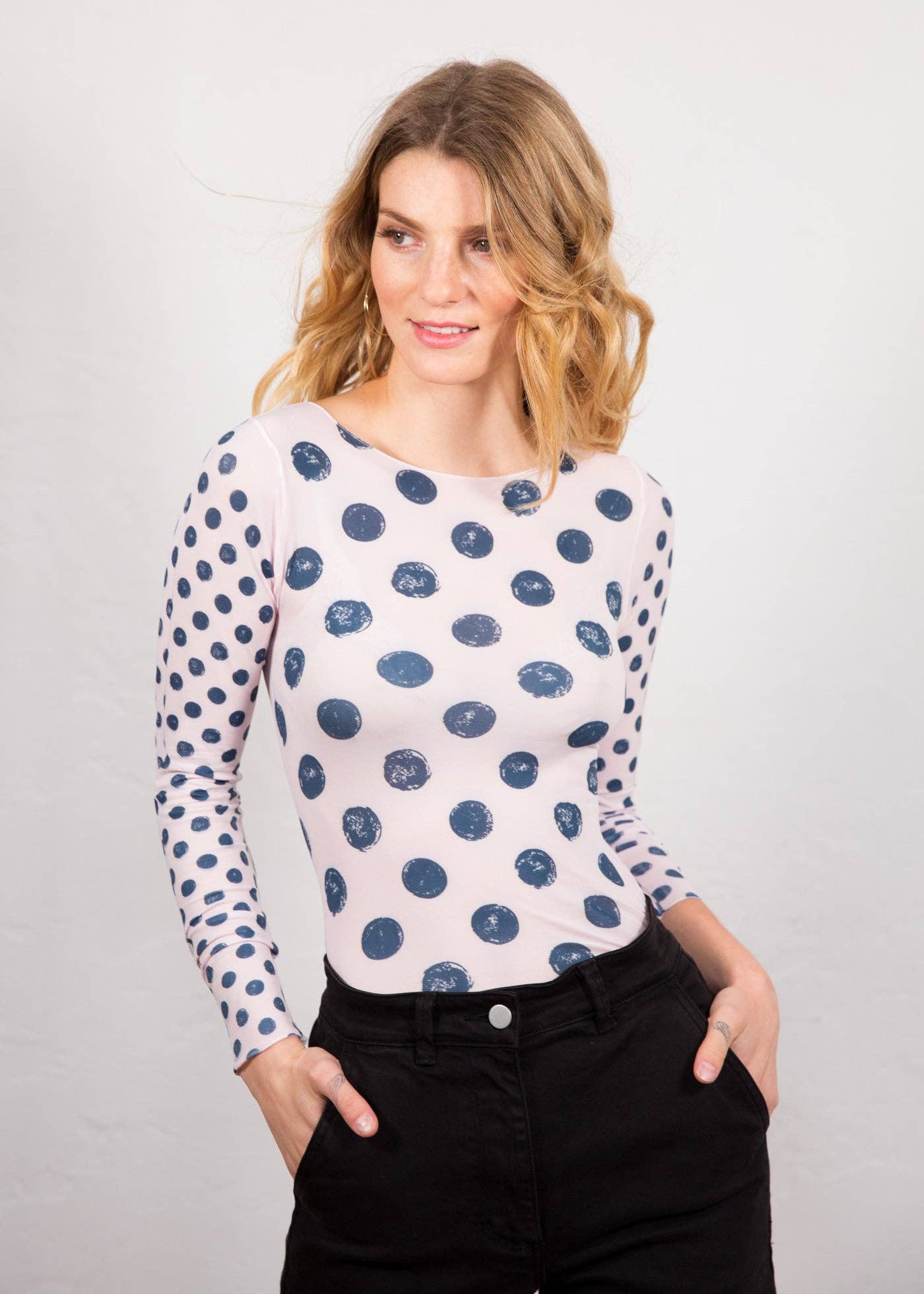 AMB Designs - Wholesale Knit Top - Women's - Grunge Polka Dot Raw Edge Second Skin Top1