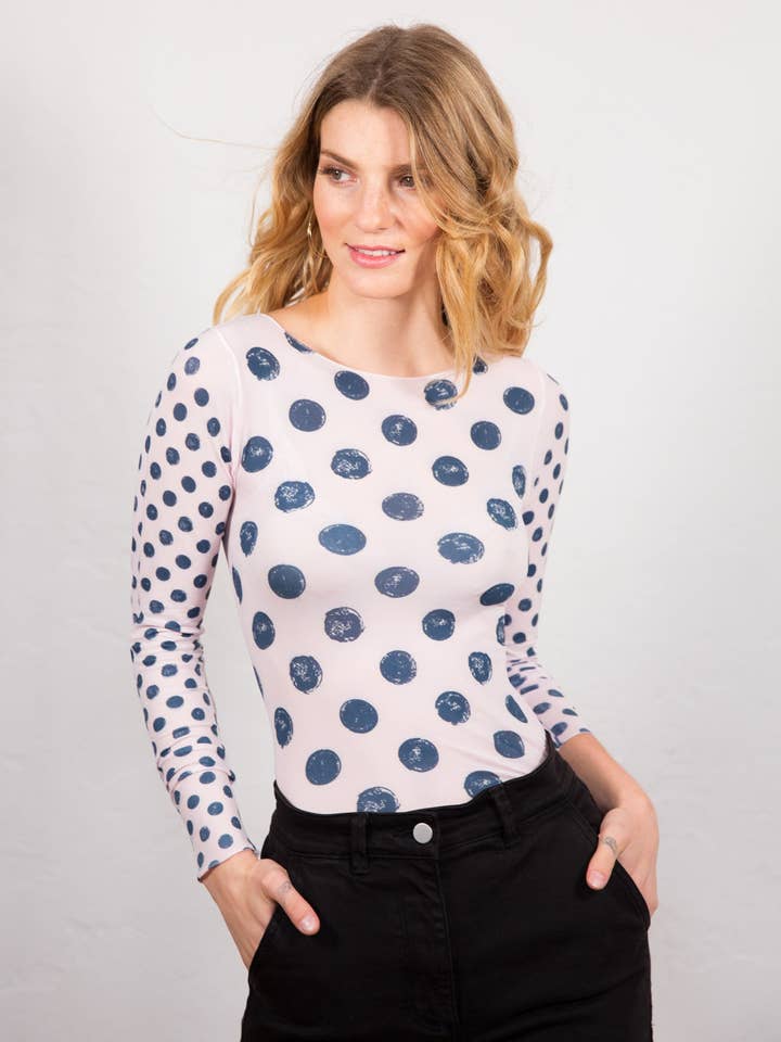 AMB Designs - Wholesale Knit Top - Women's - Grunge Polka Dot Raw Edge Second Skin Top1