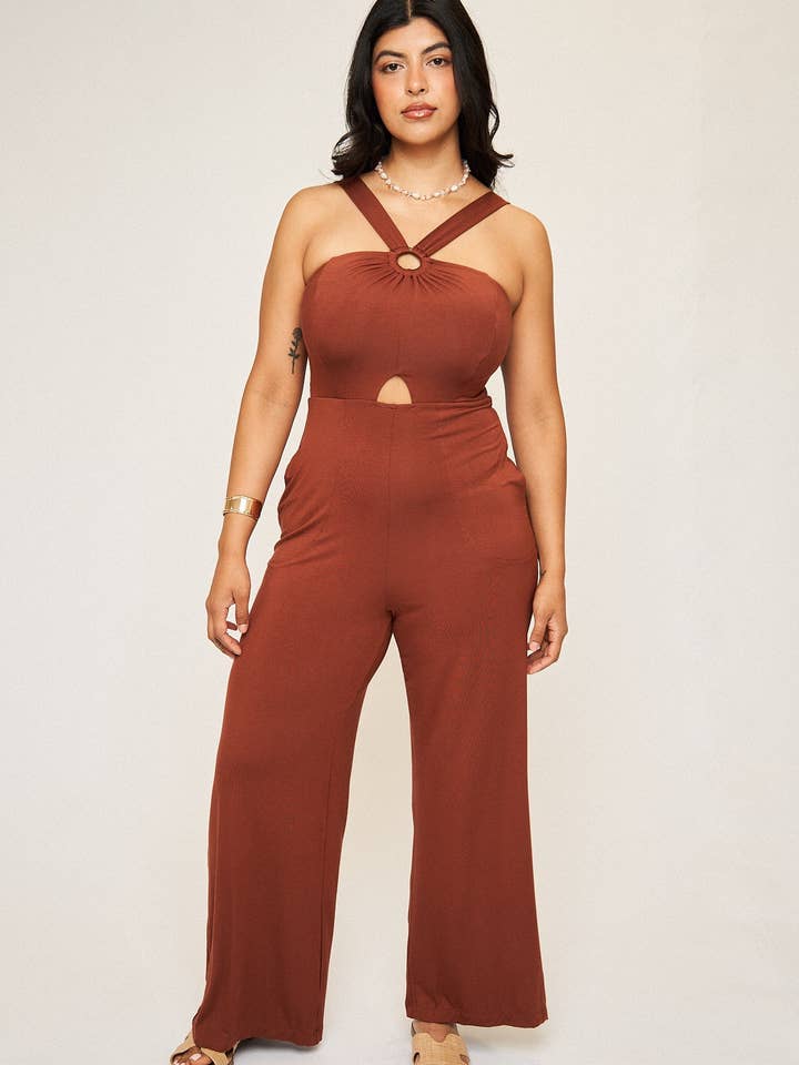 Julia O-Ring Buttersoft Jumpsuit in Rust for wholesale by What Lo Wants