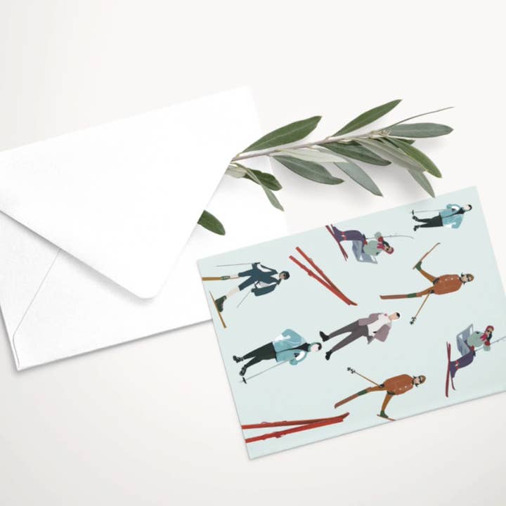 Vrouwelijke skiërs patroon ansichtkaart voor wholesale door Charlotte LPX illustration