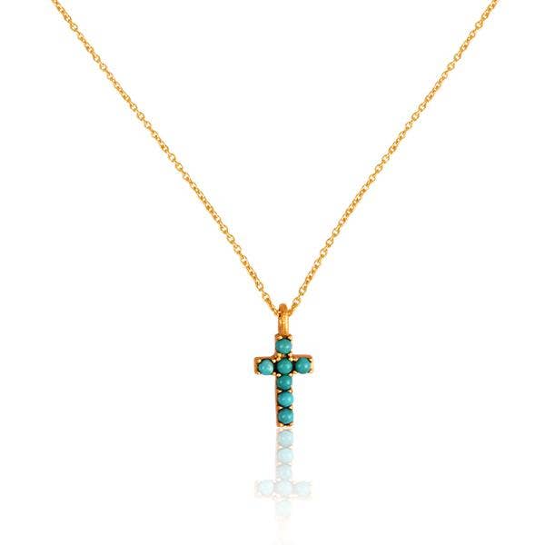Christina Greene LLC - Wholesale Pendant/Charm Necklace - Dainty Turquoise Cross Necklace