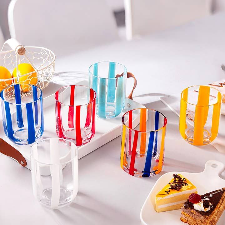 INSPECIAL HOME - Venta al por mayor Vaso/copa - Vaso de vidrio a rayas de colores dopamina hecho a mano moderno1
