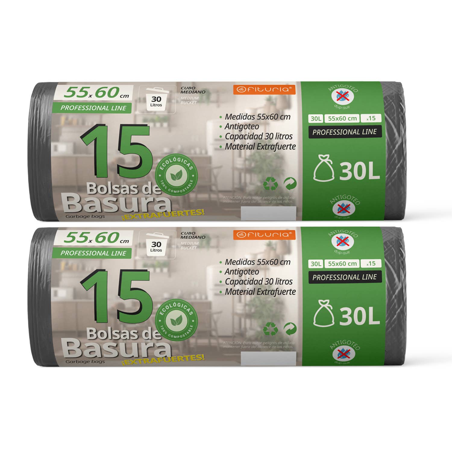 MEDEL OFFICE – wholesale Papperskorg/papperskorg – Återvunna självstängande tunga papperspåsar 55x60cm 30L0