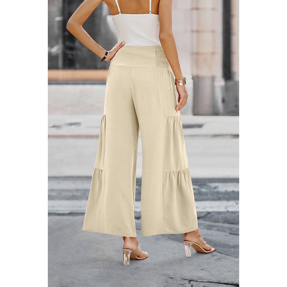 Supreme Fashion - Venta al por mayor Pantalones - Mujer - Pantalones Palazzo de pierna ancha y talle alto elástico8